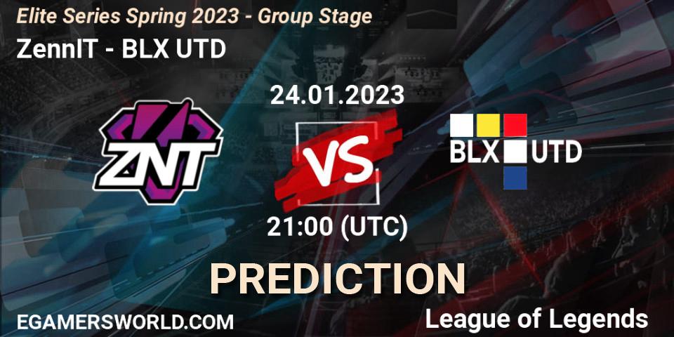 ZennIT contre BLX UTD : prédiction de match. 24.01.2023 at 21:00. LoL, Elite Series Spring 2023 - Group Stage