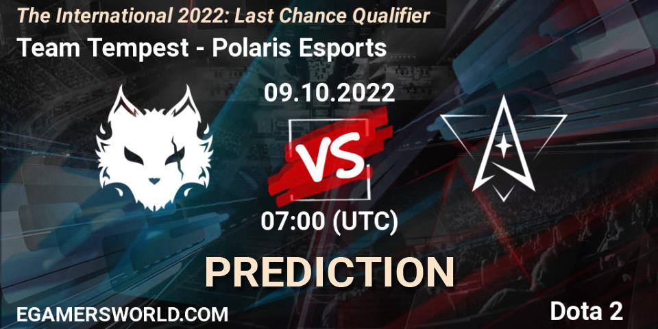 Team Tempest contre Polaris Esports : prédiction de match. 09.10.2022 at 07:25. Dota 2, The International 2022: Last Chance Qualifier