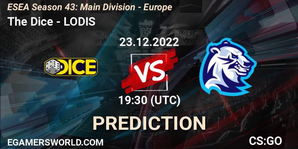 The Dice contre LODIS : prédiction de match. 27.12.22. CS2 (CS:GO), ESEA Season 43: Main Division - Europe
