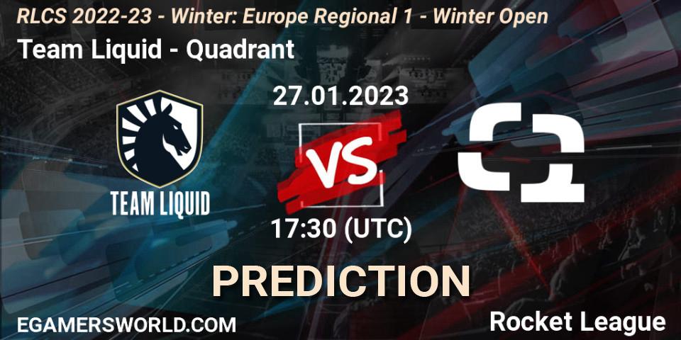 Team Liquid contre Quadrant : prédiction de match. 27.01.2023 at 17:30. Rocket League, RLCS 2022-23 - Winter: Europe Regional 1 - Winter Open