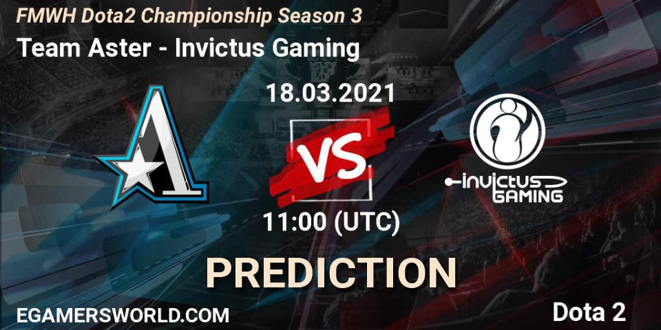 Team Aster contre Invictus Gaming : prédiction de match. 18.03.2021 at 09:01. Dota 2, FMWH Dota2 Championship Season 3