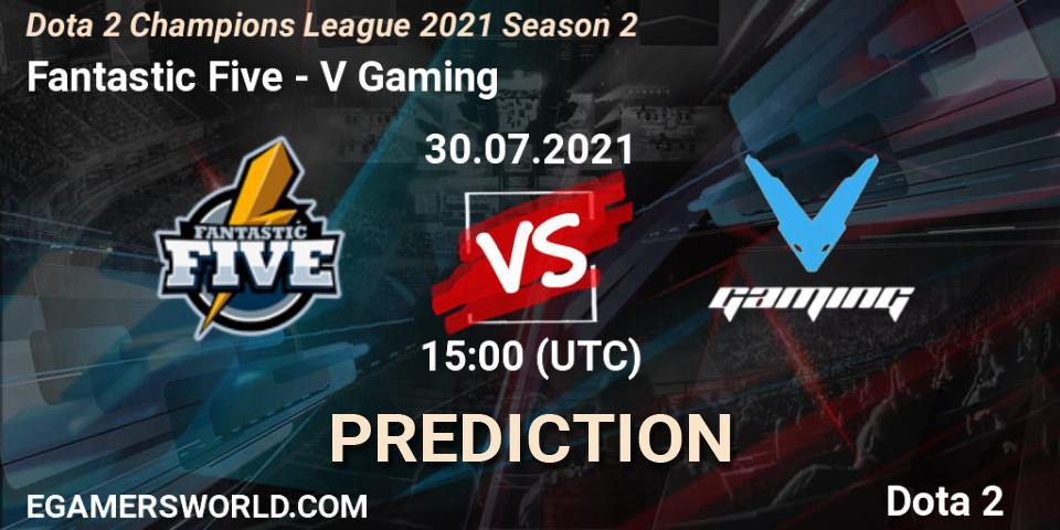 Fantastic Five contre V Gaming : prédiction de match. 30.07.2021 at 15:26. Dota 2, Dota 2 Champions League 2021 Season 2