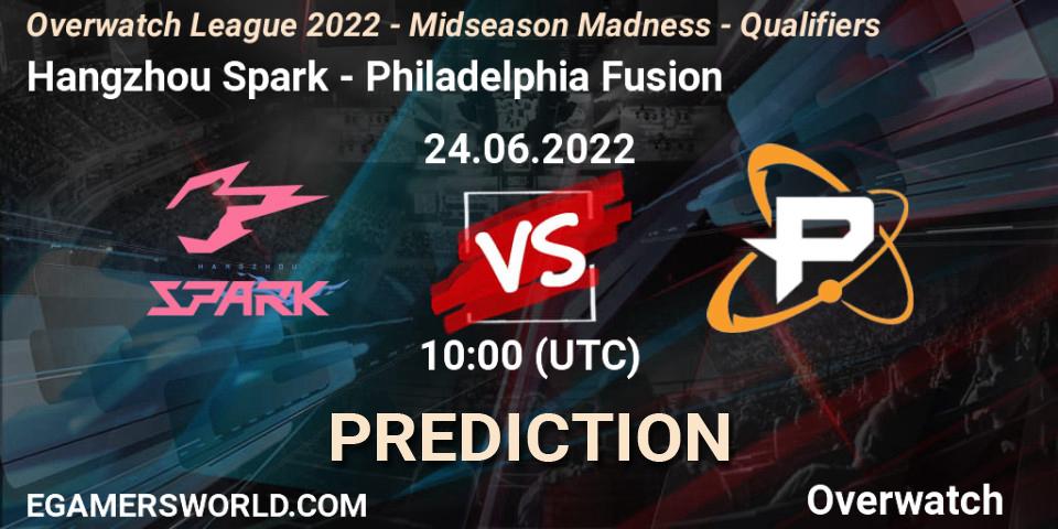 Hangzhou Spark contre Philadelphia Fusion : prédiction de match. 01.07.2022 at 10:00. Overwatch, Overwatch League 2022 - Midseason Madness - Qualifiers