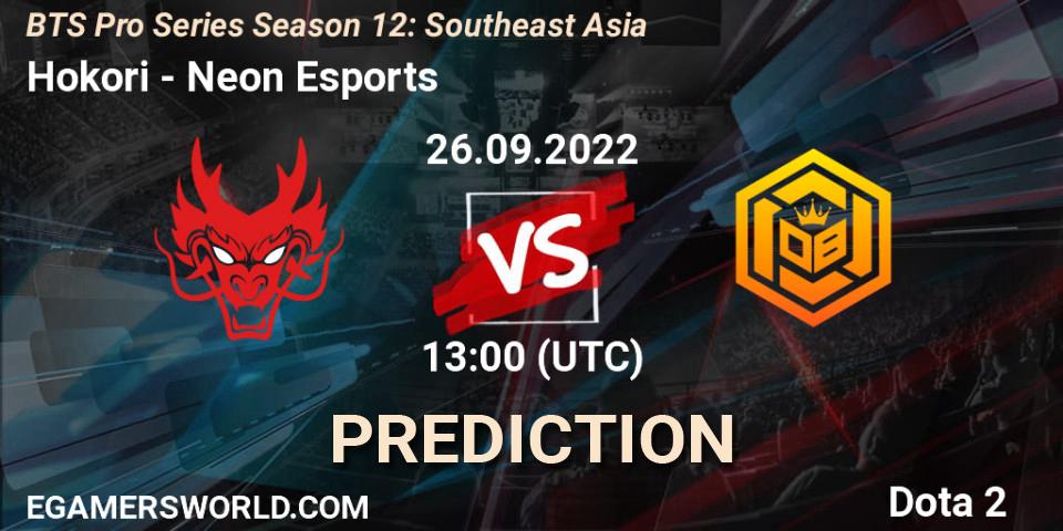 Hokori contre Neon Esports : prédiction de match. 26.09.22. Dota 2, BTS Pro Series Season 12: Southeast Asia