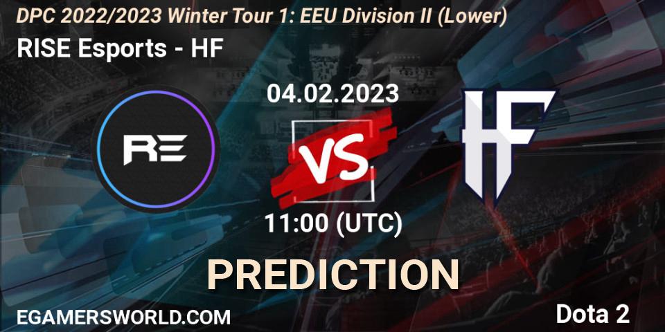 RISE Esports contre HF : prédiction de match. 04.02.23. Dota 2, DPC 2022/2023 Winter Tour 1: EEU Division II (Lower)