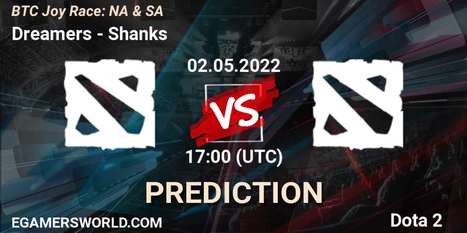 Dreamers contre Shanks : prédiction de match. 29.04.2022 at 17:09. Dota 2, BTC Joy Race: NA & SA