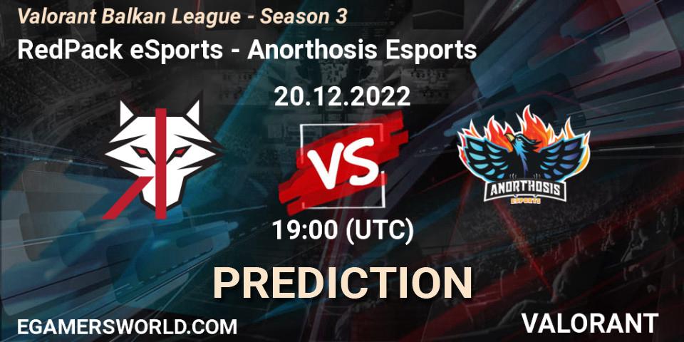 RedPack eSports contre Anorthosis Esports : prédiction de match. 20.12.2022 at 19:00. VALORANT, Valorant Balkan League - Season 3