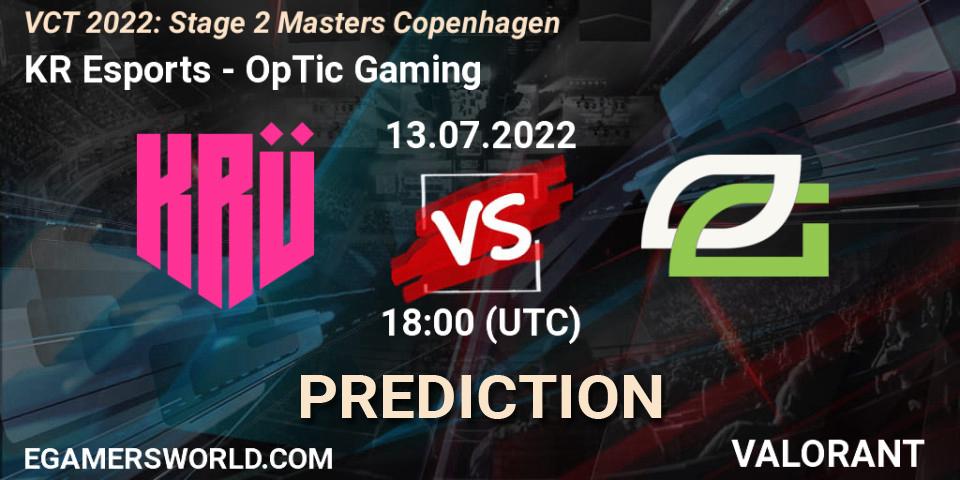 KRÜ Esports contre OpTic Gaming : prédiction de match. 13.07.2022 at 18:05. VALORANT, VCT 2022: Stage 2 Masters Copenhagen