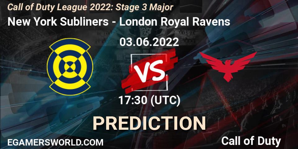 New York Subliners contre London Royal Ravens : prédiction de match. 03.06.2022 at 17:30. Call of Duty, Call of Duty League 2022: Stage 3 Major