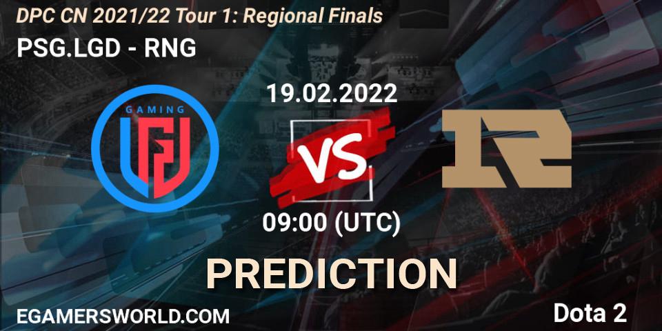 PSG.LGD contre RNG : prédiction de match. 19.02.2022 at 09:29. Dota 2, DPC CN 2021/22 Tour 1: Regional Finals