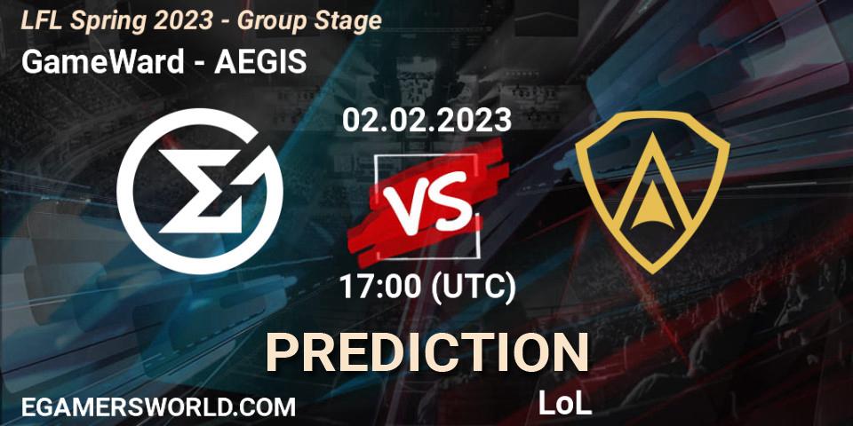 GameWard contre AEGIS : prédiction de match. 02.02.2023 at 17:00. LoL, LFL Spring 2023 - Group Stage