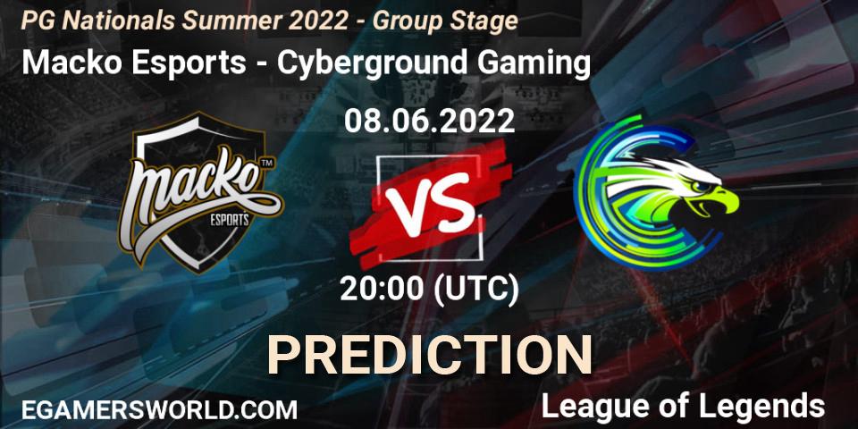 Macko Esports contre Cyberground Gaming : prédiction de match. 08.06.2022 at 20:00. LoL, PG Nationals Summer 2022 - Group Stage