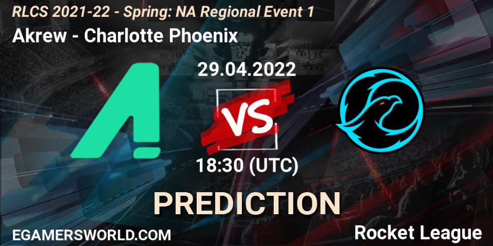 Akrew contre Charlotte Phoenix : prédiction de match. 29.04.22. Rocket League, RLCS 2021-22 - Spring: NA Regional Event 1