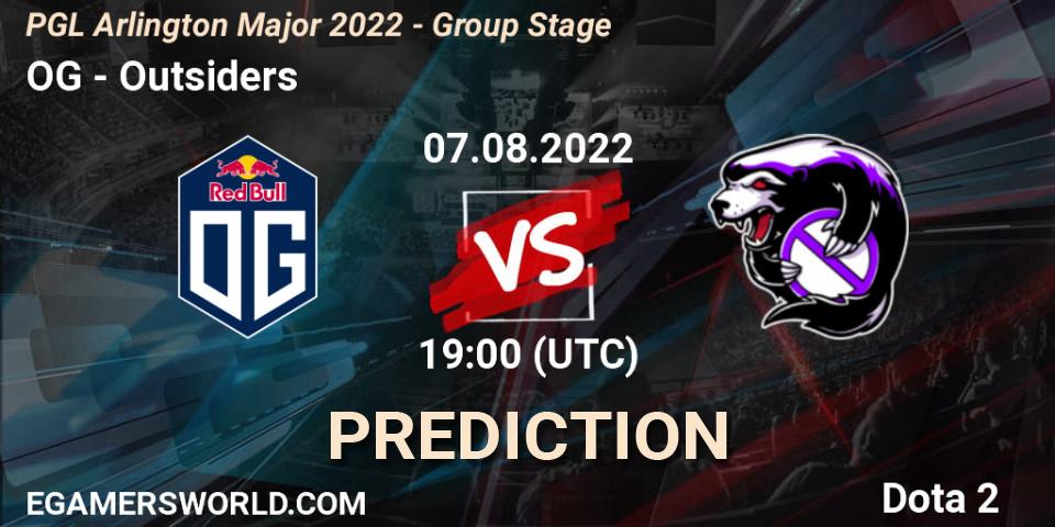 OG contre Outsiders : prédiction de match. 07.08.2022 at 19:44. Dota 2, PGL Arlington Major 2022 - Group Stage