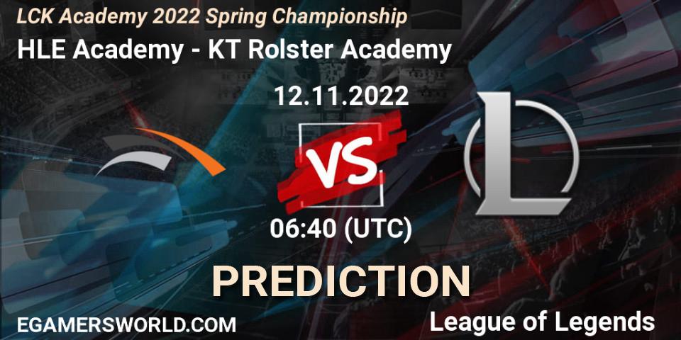 HLE Academy contre KT Rolster Academy : prédiction de match. 12.11.2022 at 06:40. LoL, LCK Academy 2022 Spring Championship