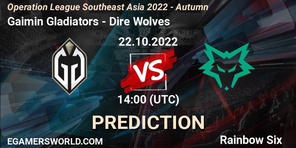 Gaimin Gladiators contre Dire Wolves : prédiction de match. 23.10.2022 at 14:00. Rainbow Six, Operation League Southeast Asia 2022 - Autumn