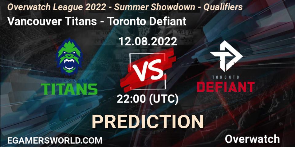 Vancouver Titans contre Toronto Defiant : prédiction de match. 12.08.2022 at 23:00. Overwatch, Overwatch League 2022 - Summer Showdown - Qualifiers