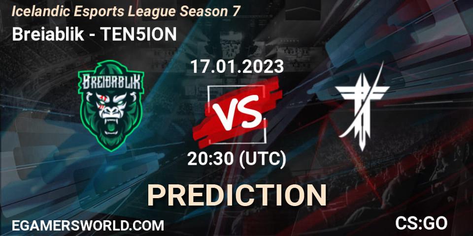 Breiðablik contre TEN5ION : prédiction de match. 17.01.2023 at 20:30. Counter-Strike (CS2), Icelandic Esports League Season 7