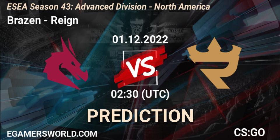 Brazen contre Reign : prédiction de match. 01.12.22. CS2 (CS:GO), ESEA Season 43: Advanced Division - North America
