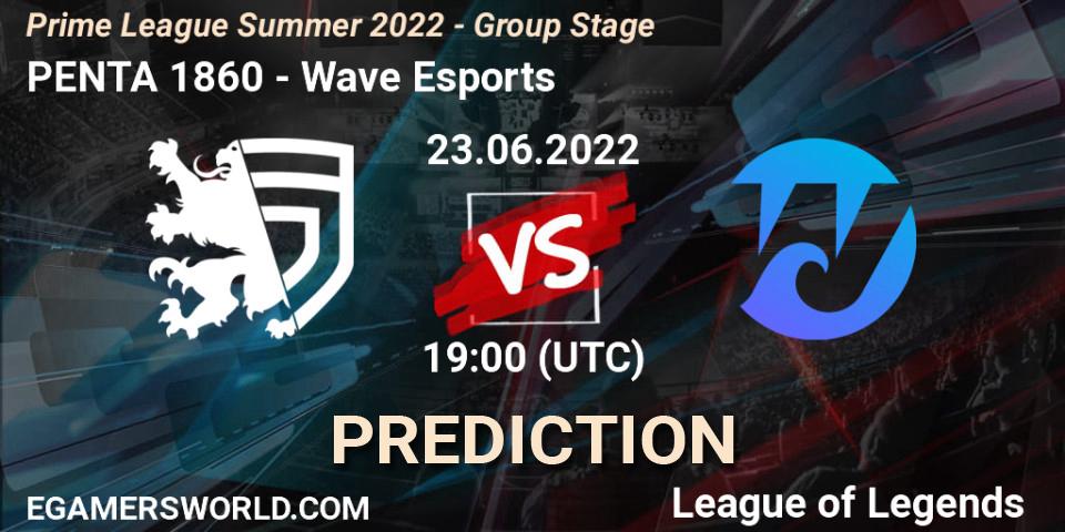 PENTA 1860 contre Wave Esports : prédiction de match. 23.06.2022 at 19:10. LoL, Prime League Summer 2022 - Group Stage