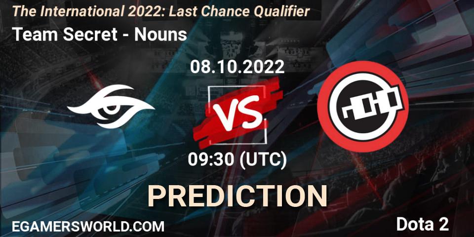 Team Secret contre Nouns : prédiction de match. 08.10.22. Dota 2, The International 2022: Last Chance Qualifier