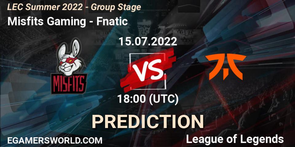 Misfits Gaming contre Fnatic : prédiction de match. 15.07.22. LoL, LEC Summer 2022 - Group Stage