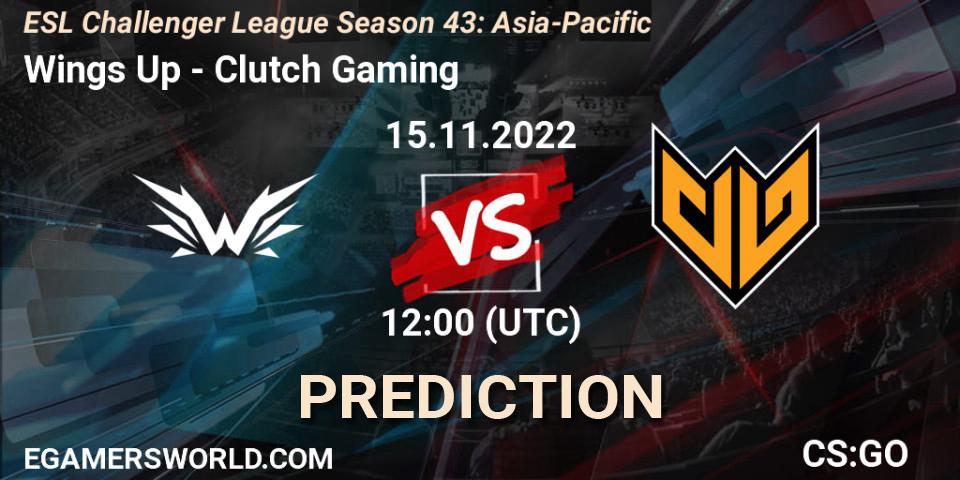 Wings Up contre Clutch Gaming : prédiction de match. 15.11.2022 at 12:00. Counter-Strike (CS2), ESL Challenger League Season 43: Asia-Pacific