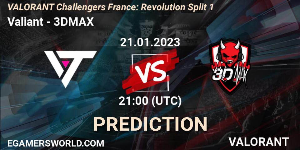Valiant contre 3DMAX : prédiction de match. 21.01.2023 at 21:10. VALORANT, VALORANT Challengers 2023 France: Revolution Split 1