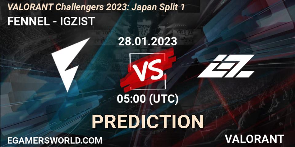 FENNEL contre IGZIST : prédiction de match. 28.01.2023 at 05:00. VALORANT, VALORANT Challengers 2023: Japan Split 1