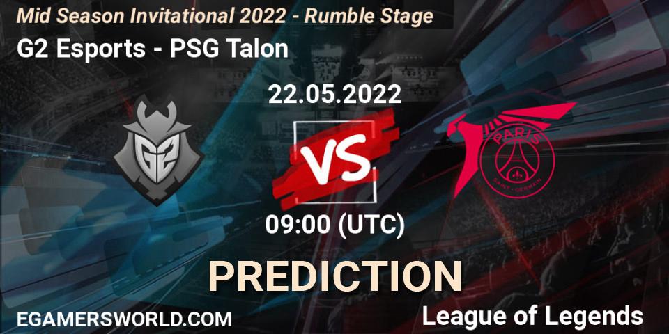 G2 Esports contre PSG Talon : prédiction de match. 22.05.2022 at 09:00. LoL, Mid Season Invitational 2022 - Rumble Stage