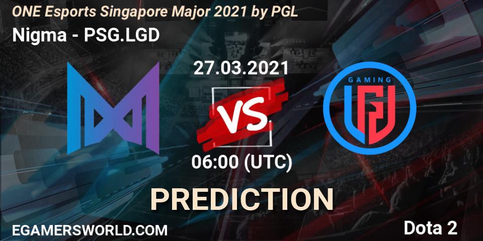 Nigma contre PSG.LGD : prédiction de match. 27.03.2021 at 06:53. Dota 2, ONE Esports Singapore Major 2021