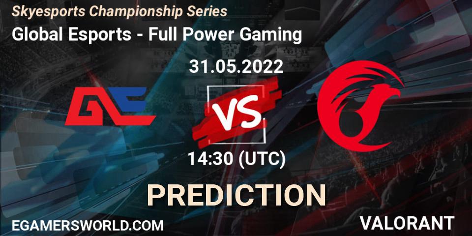 Global Esports contre Full Power Gaming : prédiction de match. 31.05.2022 at 16:10. VALORANT, Skyesports Championship Series