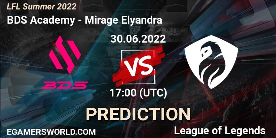 BDS Academy contre Mirage Elyandra : prédiction de match. 30.06.2022 at 17:00. LoL, LFL Summer 2022
