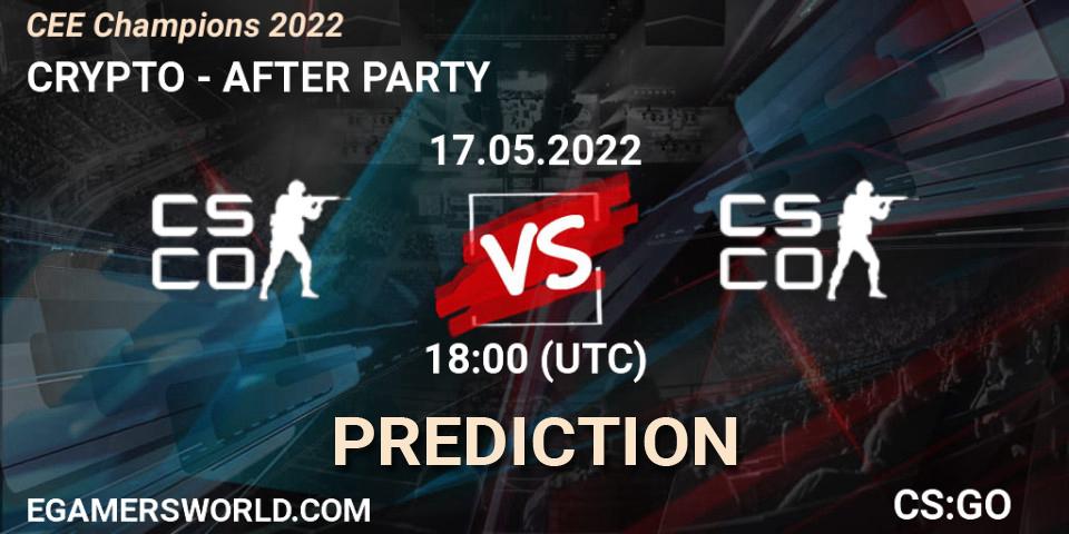 CRYPTO contre AFTER PARTY : prédiction de match. 17.05.2022 at 18:00. Counter-Strike (CS2), CEE Champions 2022