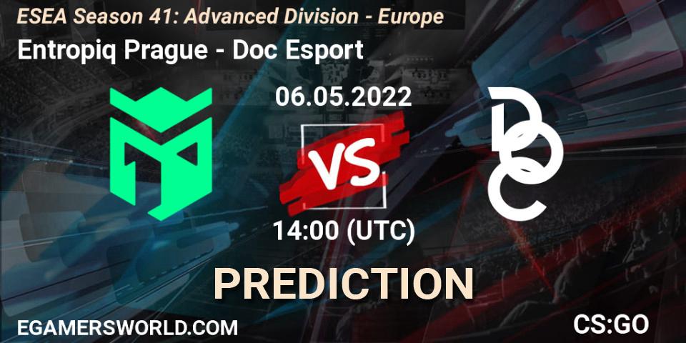 Entropiq Prague contre Doc Esport : prédiction de match. 06.05.2022 at 14:00. Counter-Strike (CS2), ESEA Season 41: Advanced Division - Europe