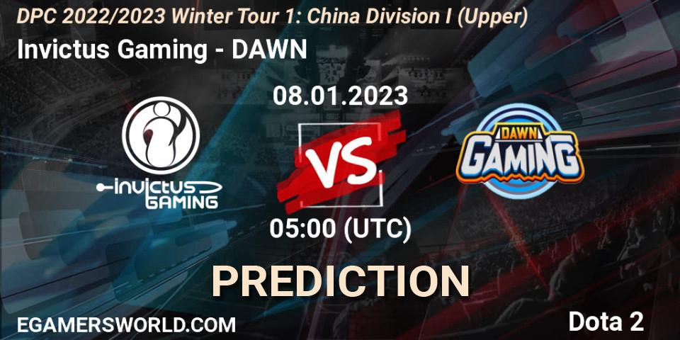 Invictus Gaming contre DAWN : prédiction de match. 08.01.2023 at 05:05. Dota 2, DPC 2022/2023 Winter Tour 1: CN Division I (Upper)