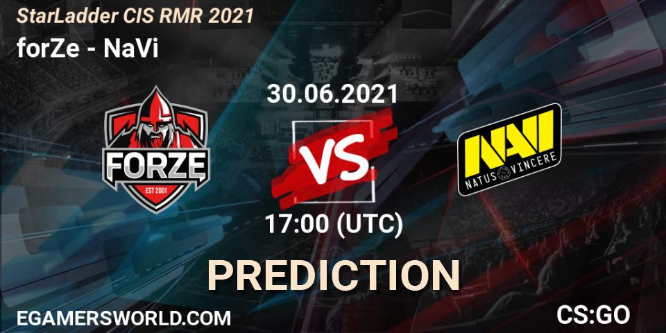 forZe contre NaVi : prédiction de match. 30.06.2021 at 17:00. Counter-Strike (CS2), StarLadder CIS RMR 2021
