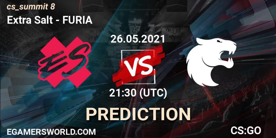 Extra Salt contre FURIA : prédiction de match. 26.05.2021 at 21:30. Counter-Strike (CS2), cs_summit 8