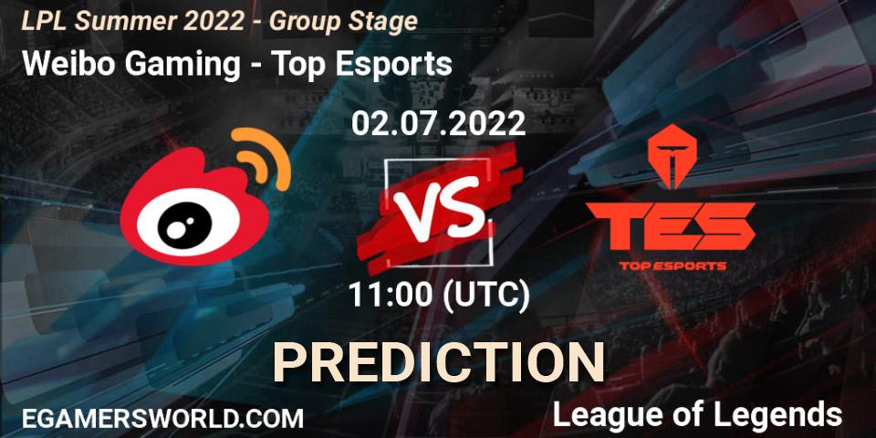 Weibo Gaming contre Top Esports : prédiction de match. 02.07.2022 at 13:18. LoL, LPL Summer 2022 - Group Stage