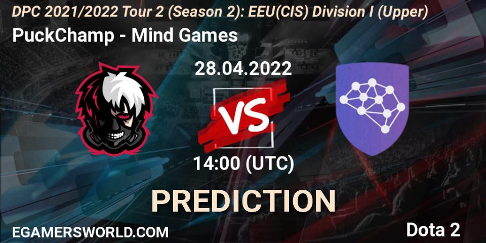 PuckChamp contre Mind Games : prédiction de match. 28.04.2022 at 14:00. Dota 2, DPC 2021/2022 Tour 2 (Season 2): EEU(CIS) Division I (Upper)