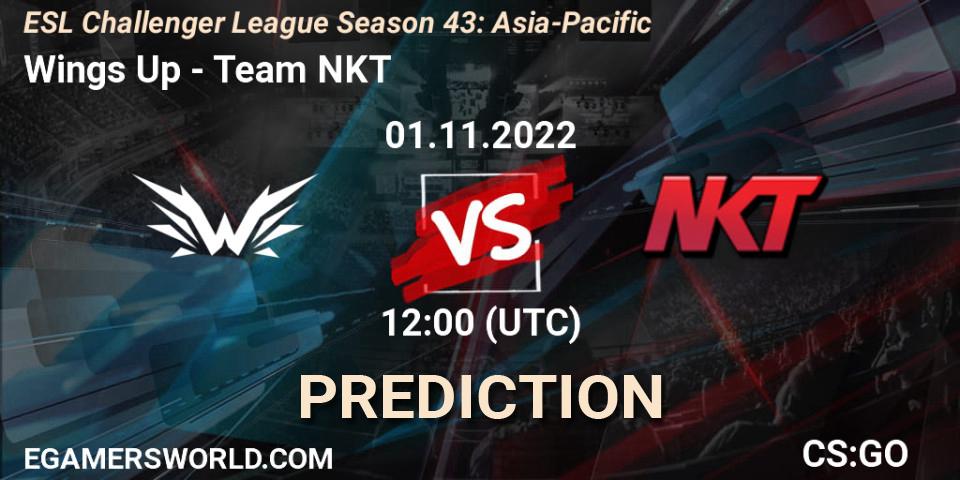Wings Up contre Team NKT : prédiction de match. 01.11.2022 at 12:00. Counter-Strike (CS2), ESL Challenger League Season 43: Asia-Pacific