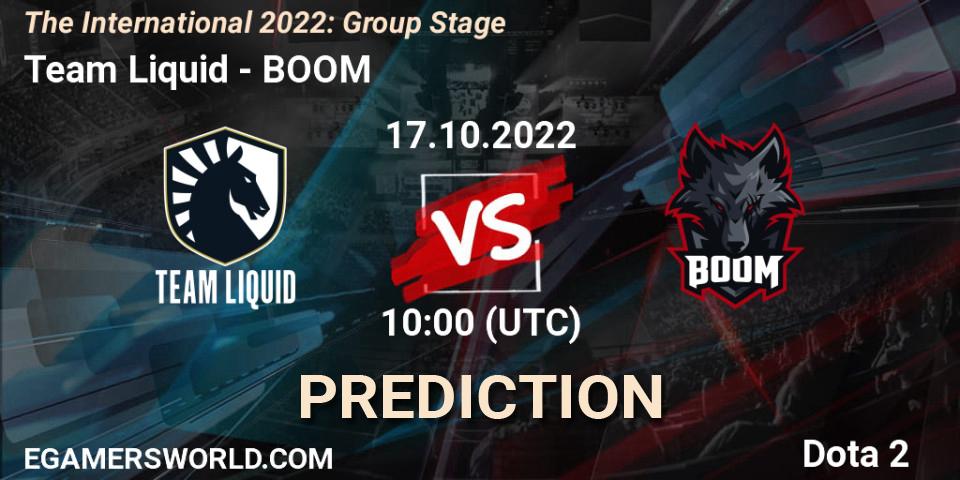 Team Liquid contre BOOM : prédiction de match. 17.10.2022 at 13:35. Dota 2, The International 2022: Group Stage