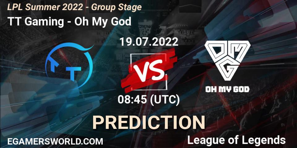 TT Gaming contre Oh My God : prédiction de match. 19.07.2022 at 09:00. LoL, LPL Summer 2022 - Group Stage