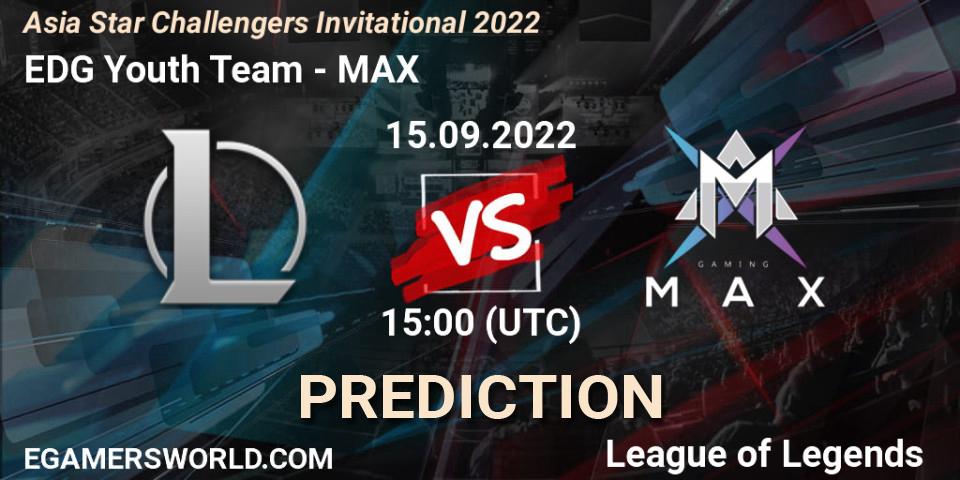 EDward Gaming Youth Team contre MAX : prédiction de match. 15.09.2022 at 15:00. LoL, Asia Star Challengers Invitational 2022