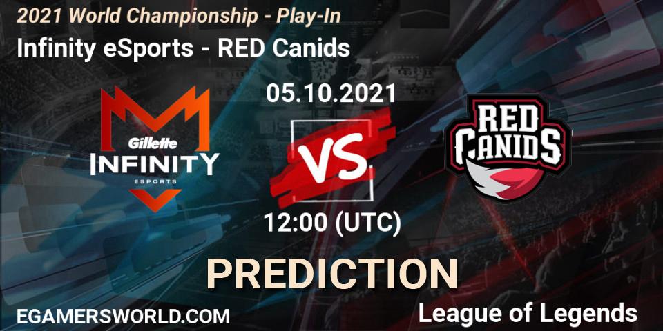 Infinity eSports contre RED Canids : prédiction de match. 05.10.2021 at 12:10. LoL, 2021 World Championship - Play-In