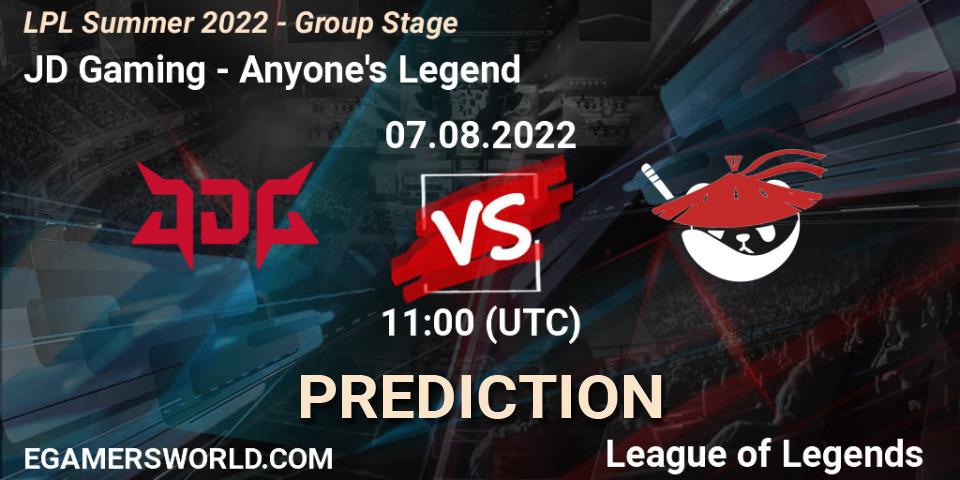 JD Gaming contre Anyone's Legend : prédiction de match. 07.08.22. LoL, LPL Summer 2022 - Group Stage