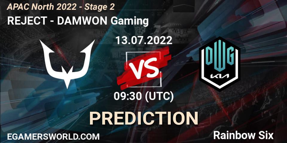 REJECT contre DAMWON Gaming : prédiction de match. 13.07.2022 at 09:30. Rainbow Six, APAC North 2022 - Stage 2