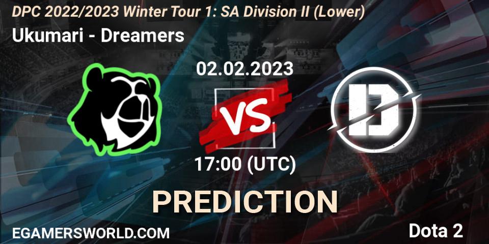 Ukumari contre Dreamers : prédiction de match. 02.02.23. Dota 2, DPC 2022/2023 Winter Tour 1: SA Division II (Lower)