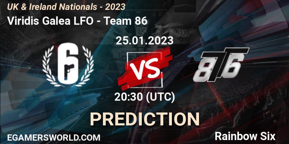 Viridis Galea LFO contre Team 86 : prédiction de match. 25.01.2023 at 20:30. Rainbow Six, UK & Ireland Nationals - 2023