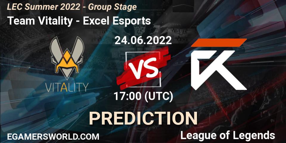 Team Vitality contre Excel Esports : prédiction de match. 24.06.22. LoL, LEC Summer 2022 - Group Stage